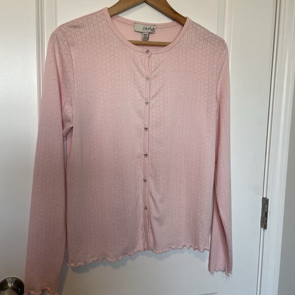 NWT Como Coquette Y2K Pink Bow Button Detail Knit Top Soft Girl Romantic Size M - Picture 3 of 9